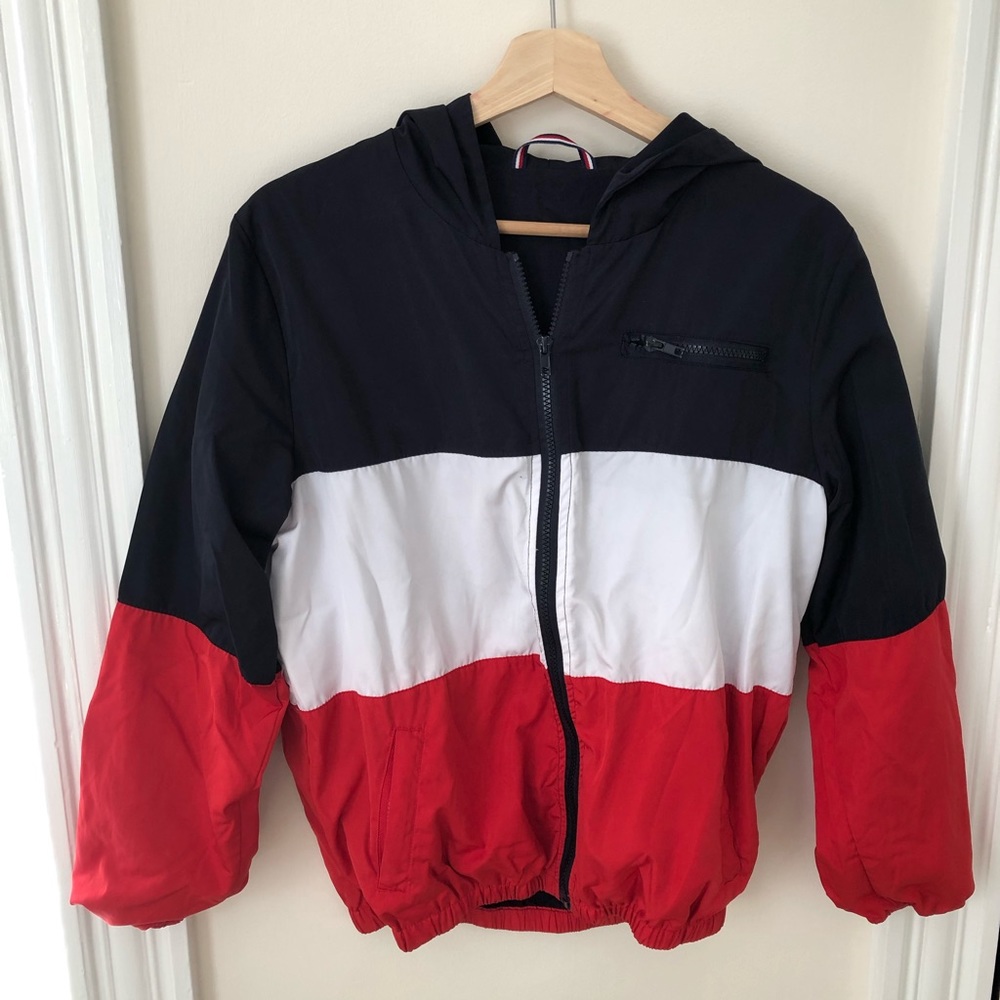 Red white and blue bomber jacket